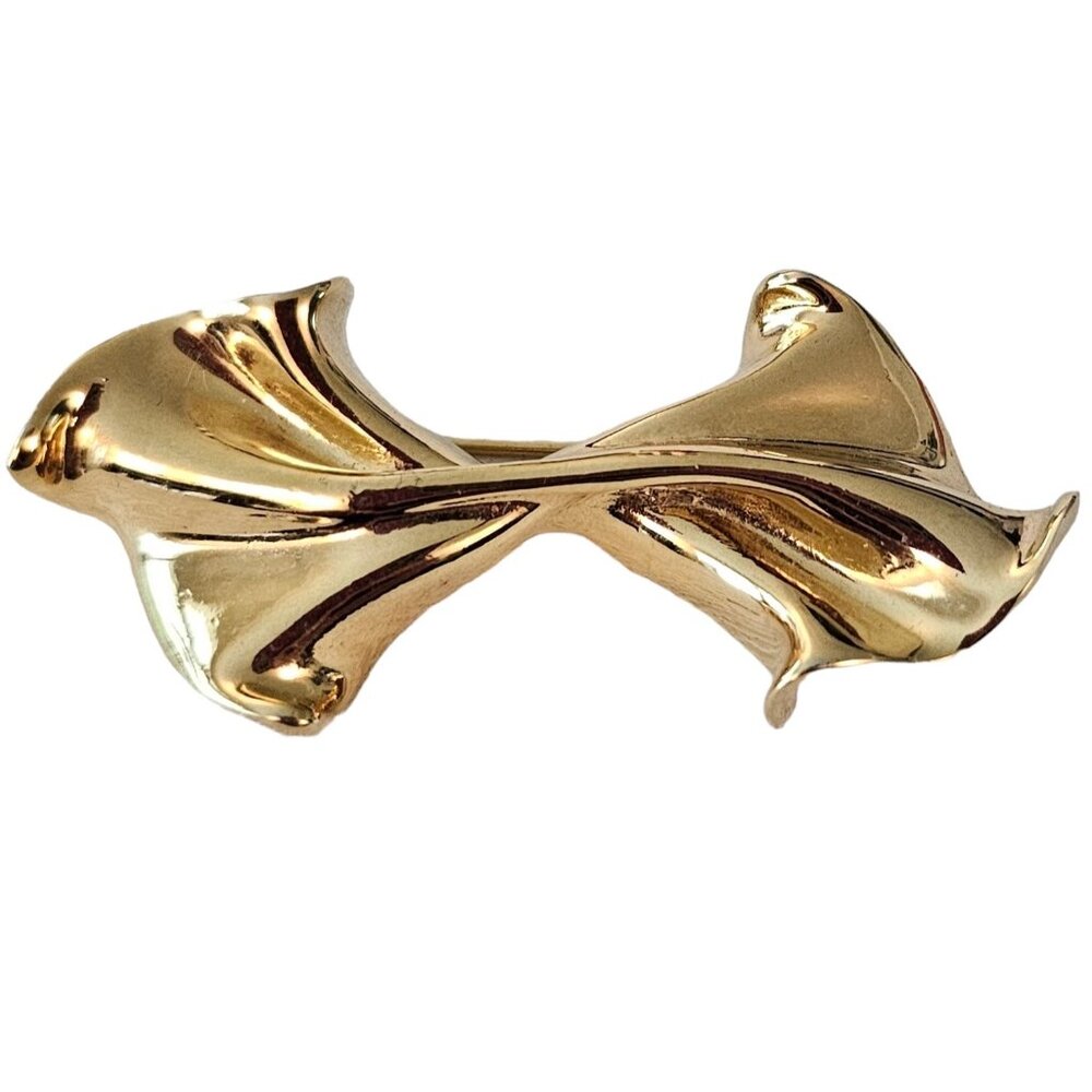 Napier Plated Gold Tone Modernist Ribbon Bow Brooch, Signed L84